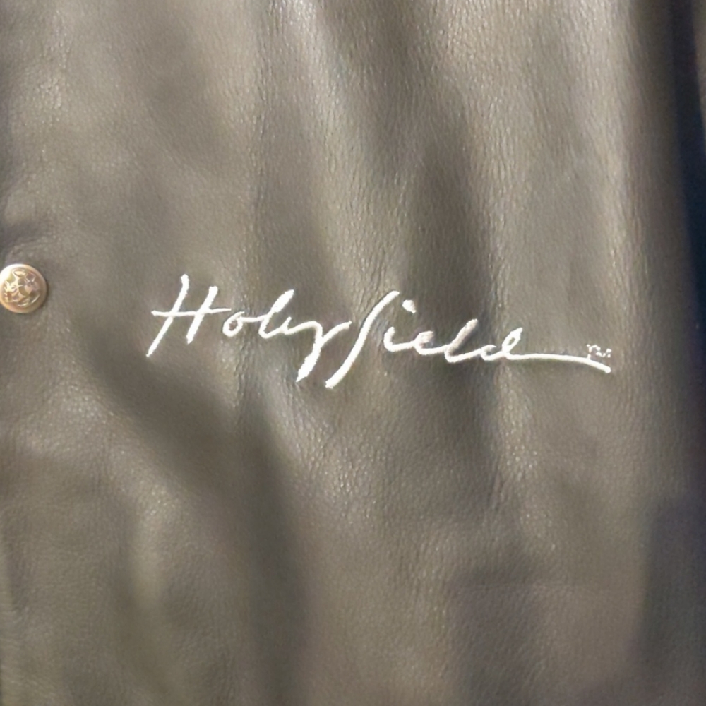 Evander Holifield black leather jacket